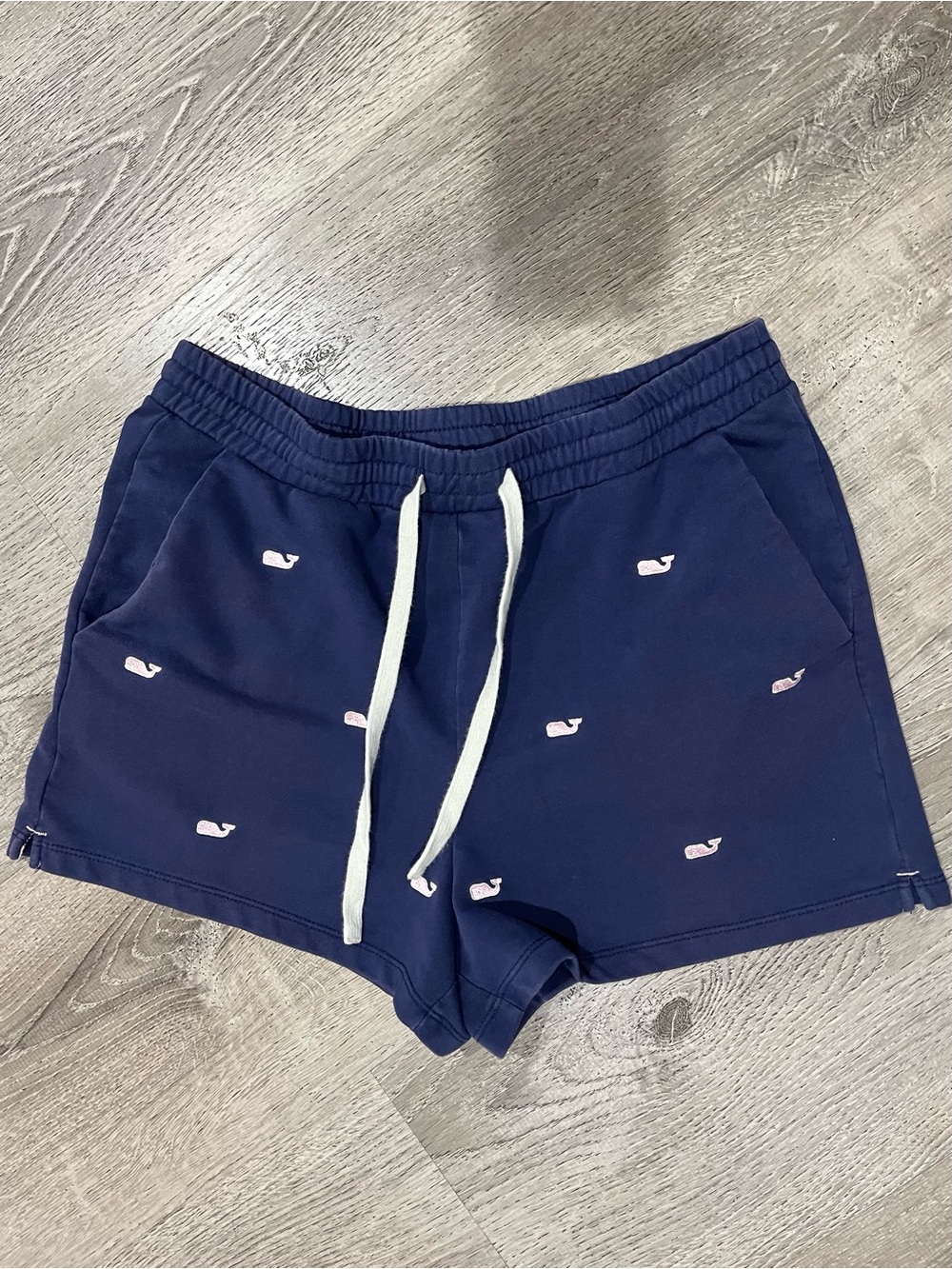 Vineyard Vines Navy Shorts with Light Pink Whale Embroidery